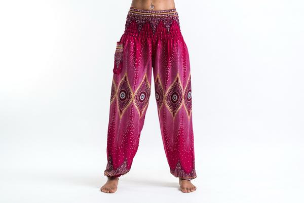 UNISEX DIAMOND PEACOCK HAREM PANTS IN RED