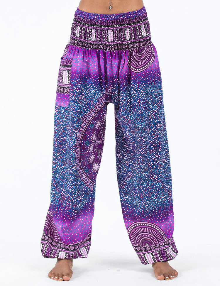 UNISEX DIAMOND PEACOCK HAREM PANTS IN PURPLE