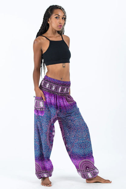 UNISEX DIAMOND PEACOCK HAREM PANTS IN PURPLE